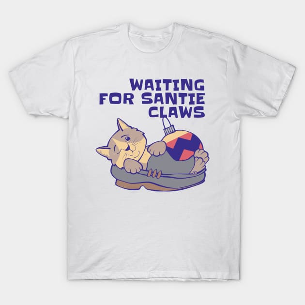 Waiting for Santie Claws Cat T-Shirt by Sue Cervenka